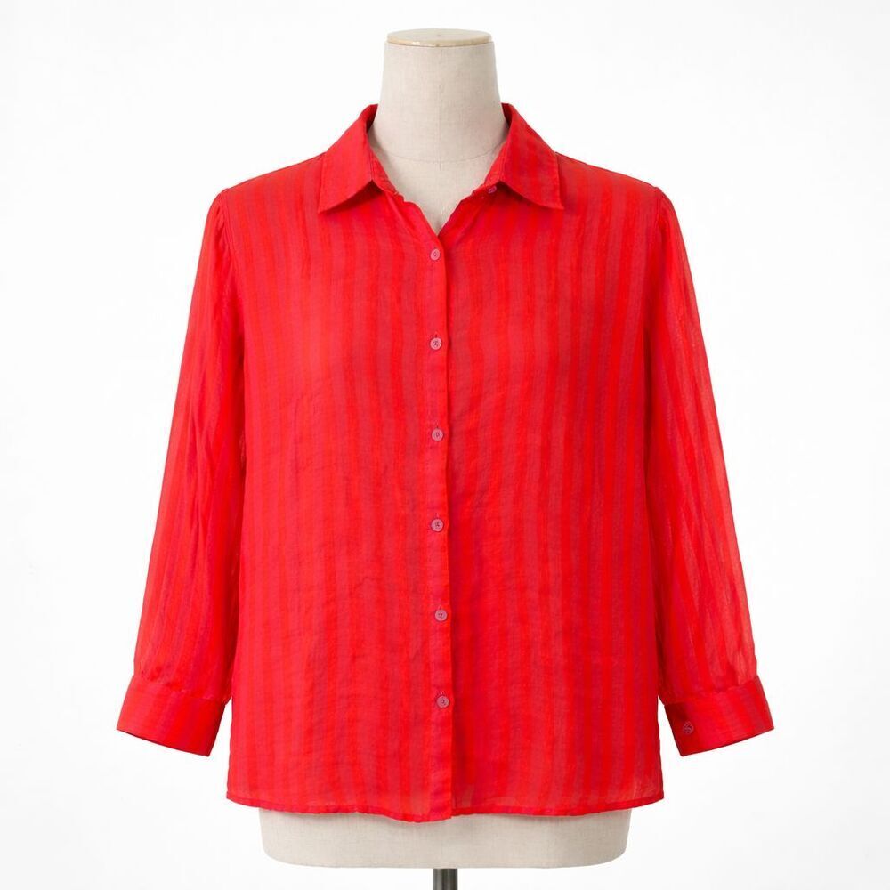 Nicole Miller New York Linen Button Down Top Size Medium Striped European Flax
